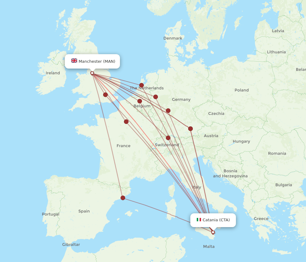 MAN to CTA flights and routes map