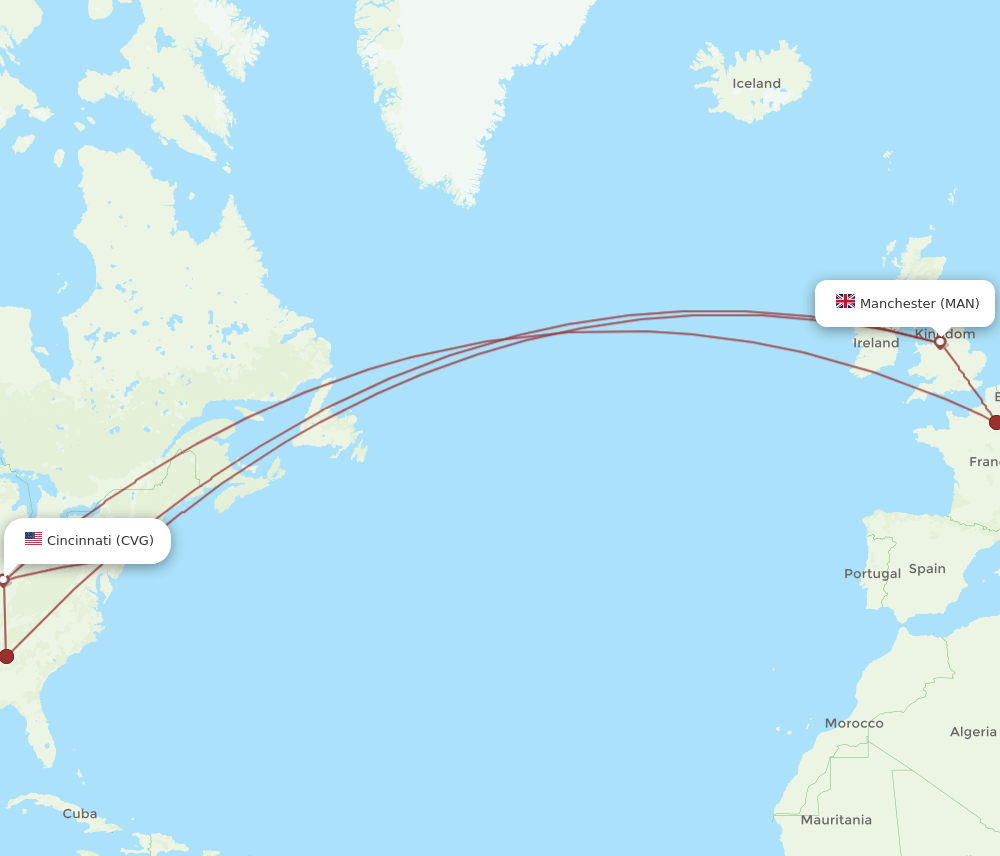 MAN-CVG flight routes