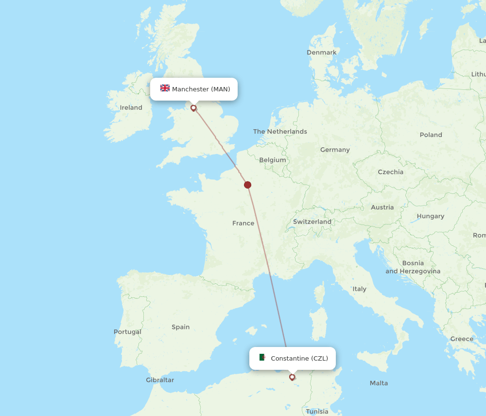 MAN-CZL flight routes