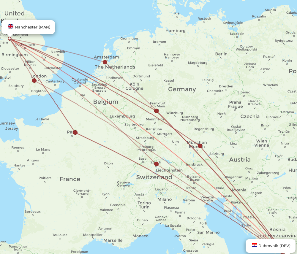 MAN to DBV flights and routes map