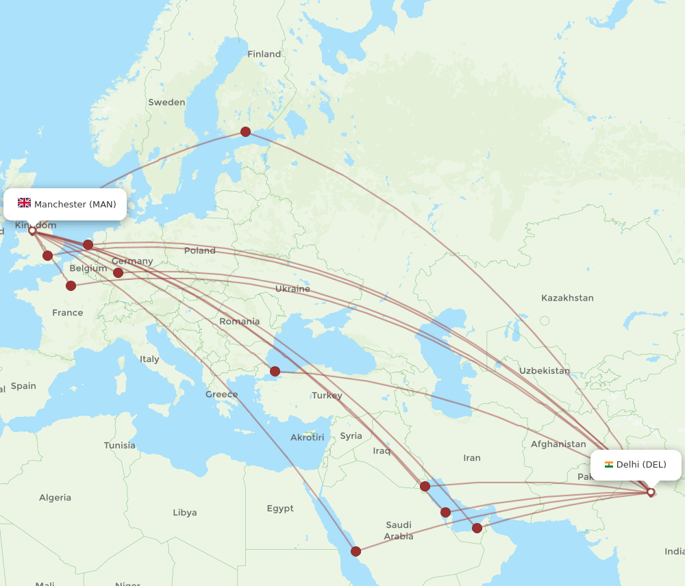 MAN-DEL flight routes