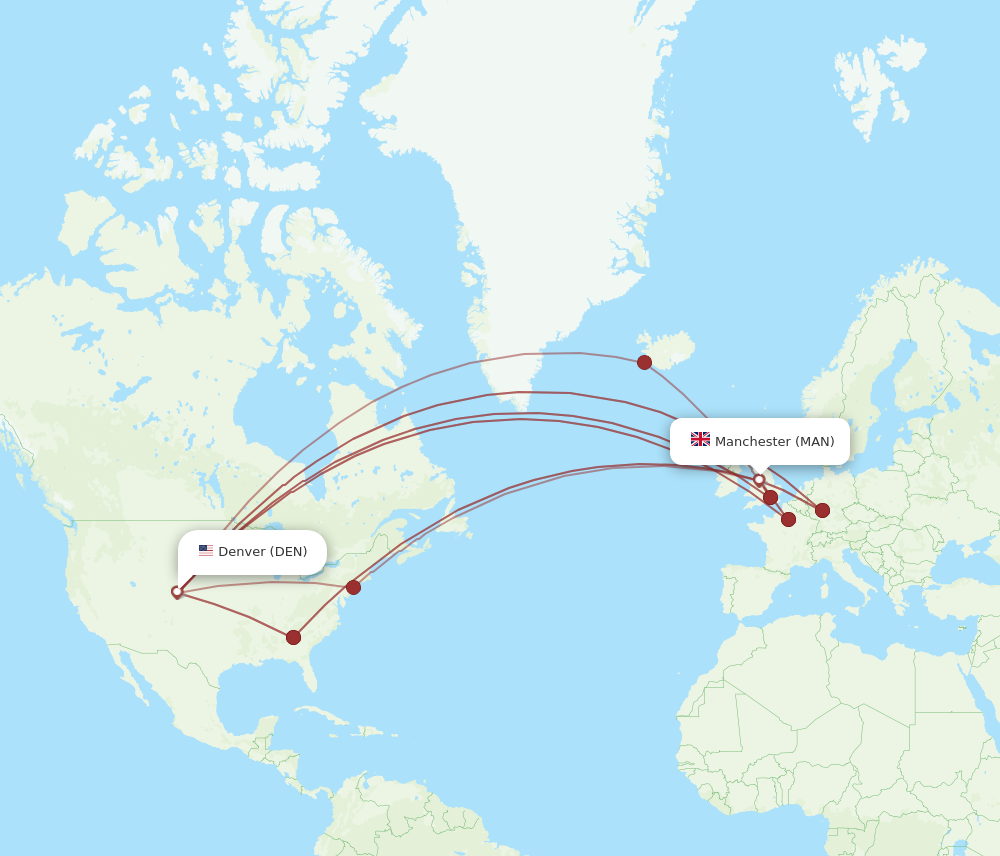 MAN to DEN flights and routes map