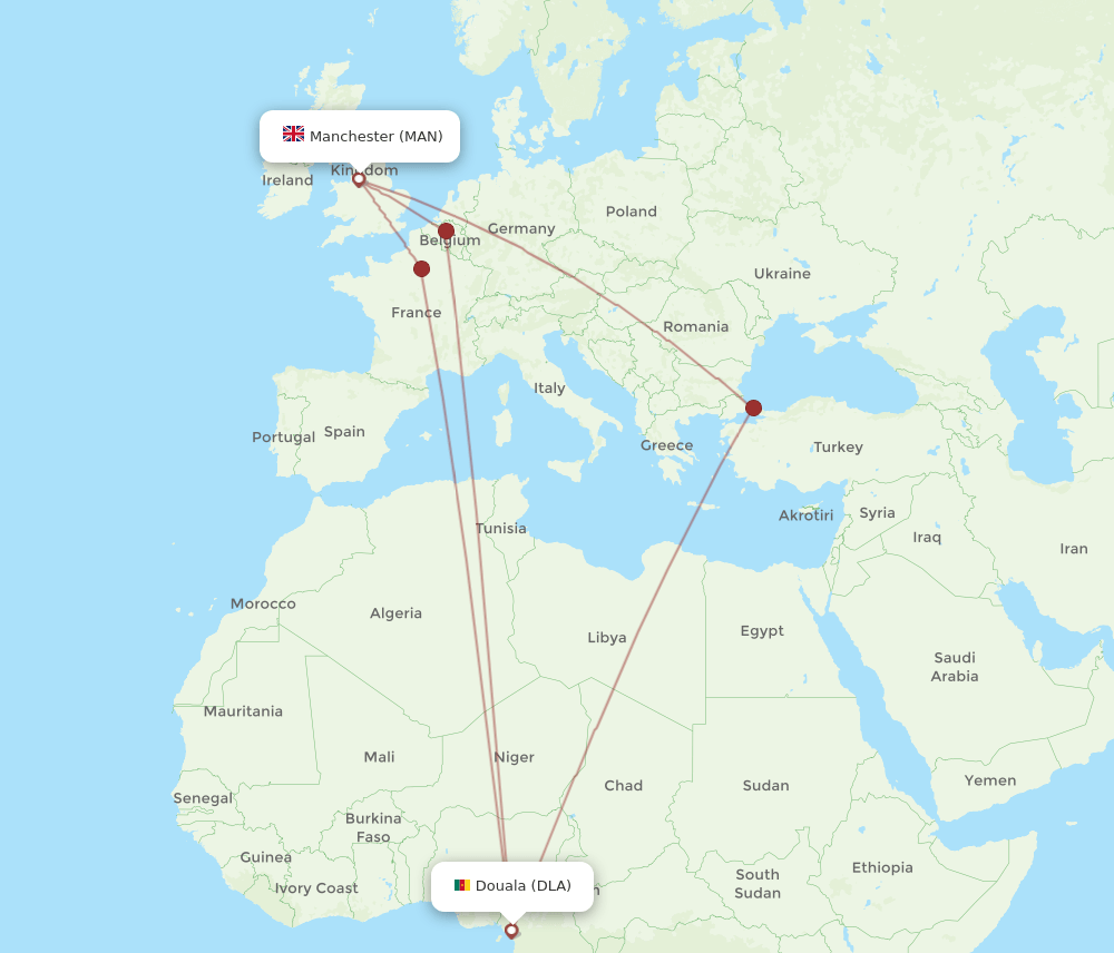 MAN-DLA flight routes