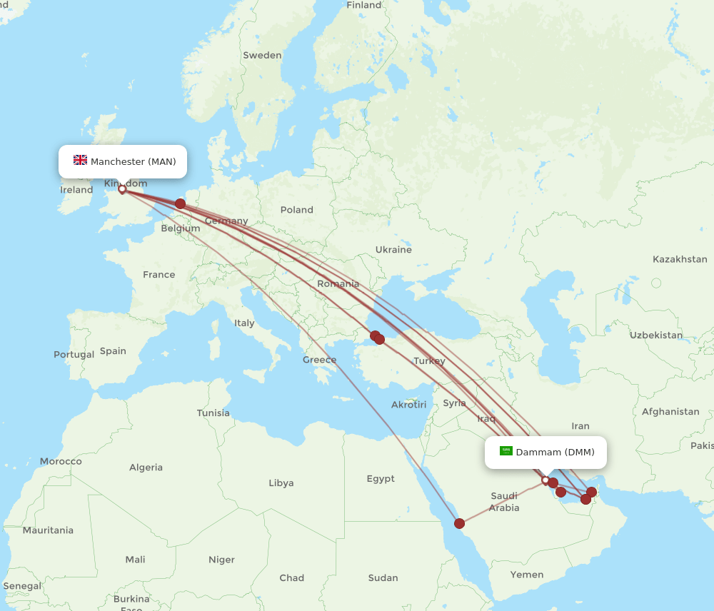 MAN-DMM flight routes