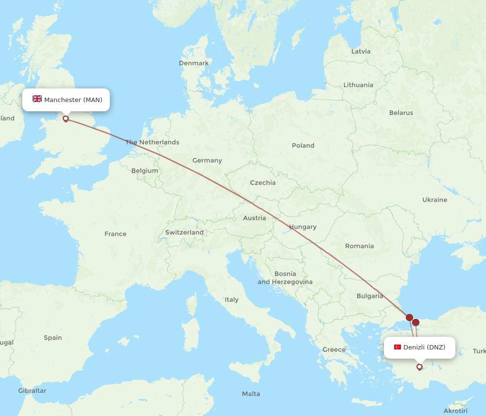 MAN-DNZ flight routes