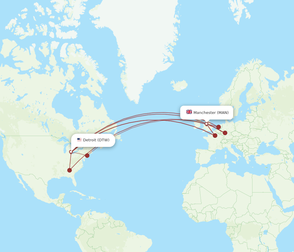 MAN-DTW flight routes