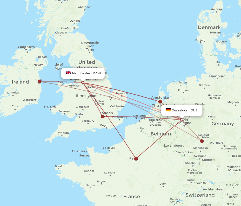 MAN to DUS flights and routes map