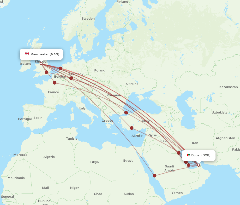 MAN-DXB flight routes