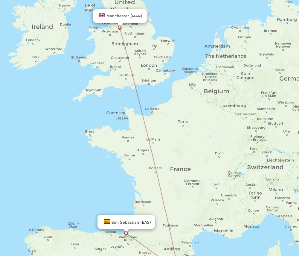 MAN to EAS flights and routes map