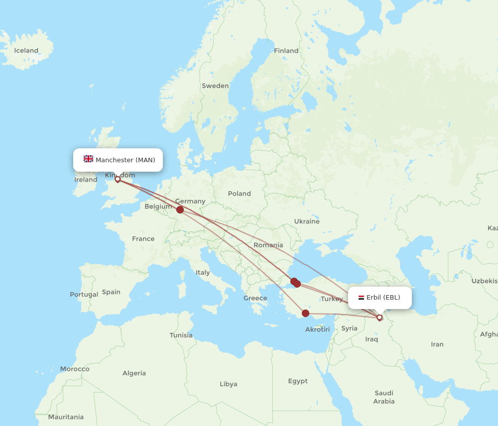 MAN-EBL flight routes
