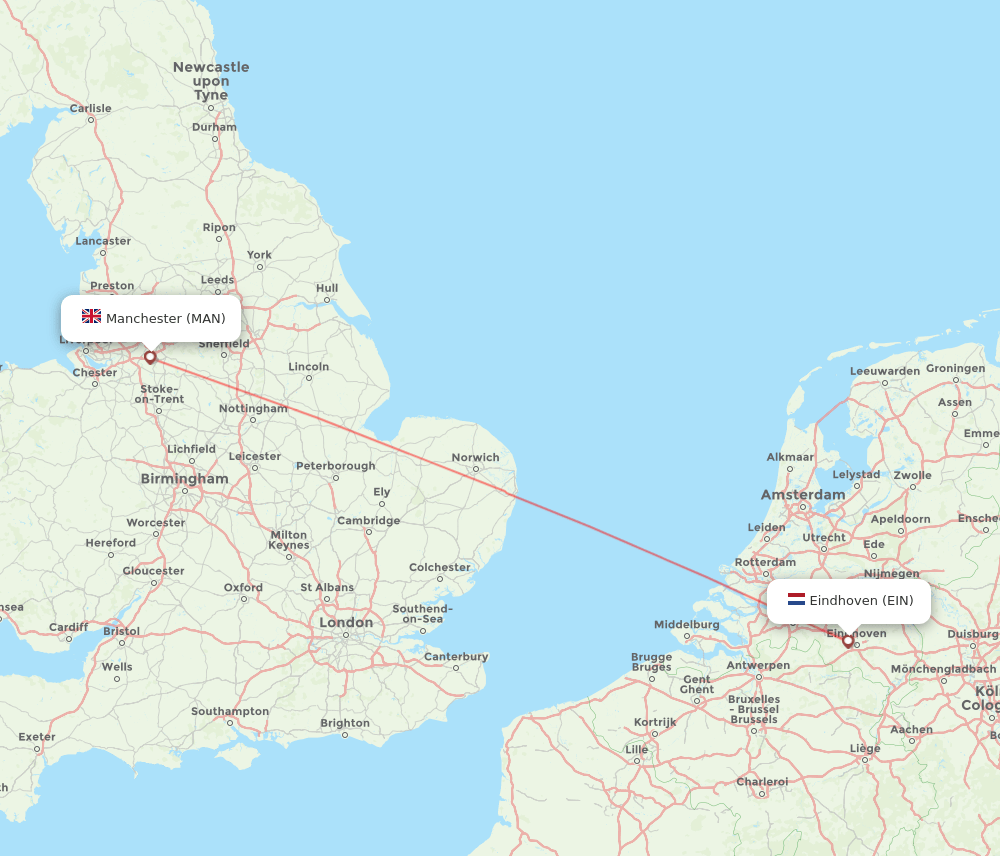 Manchester - Eindhoven route map and flight paths