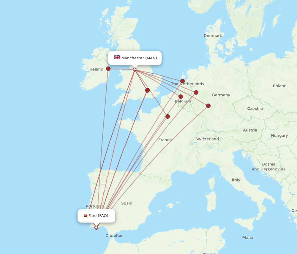 MAN to FAO flights and routes map