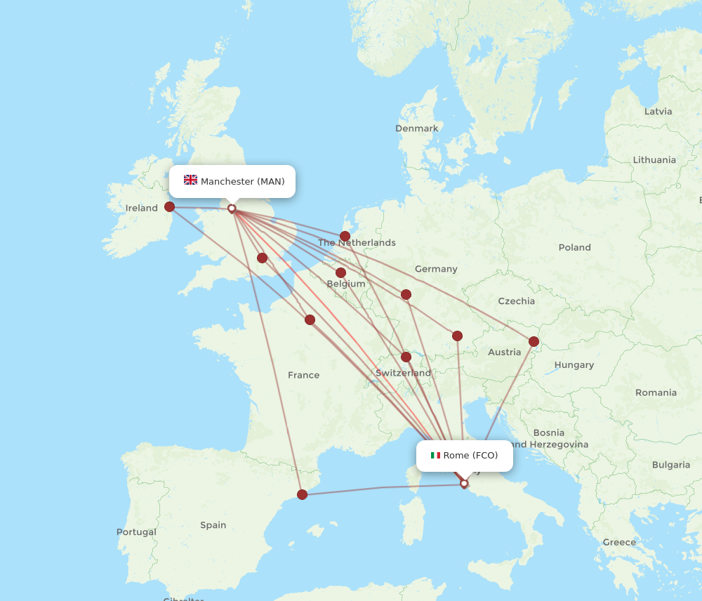 MAN to FCO flights and routes map