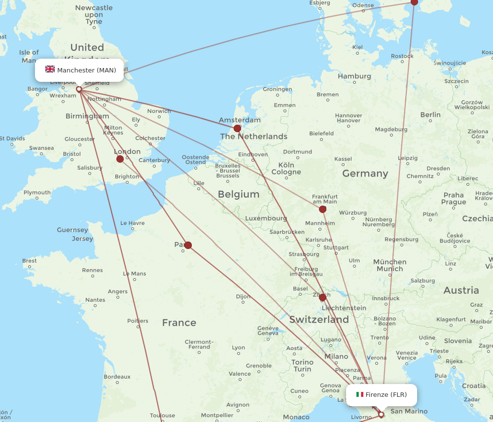 MAN-FLR flight routes