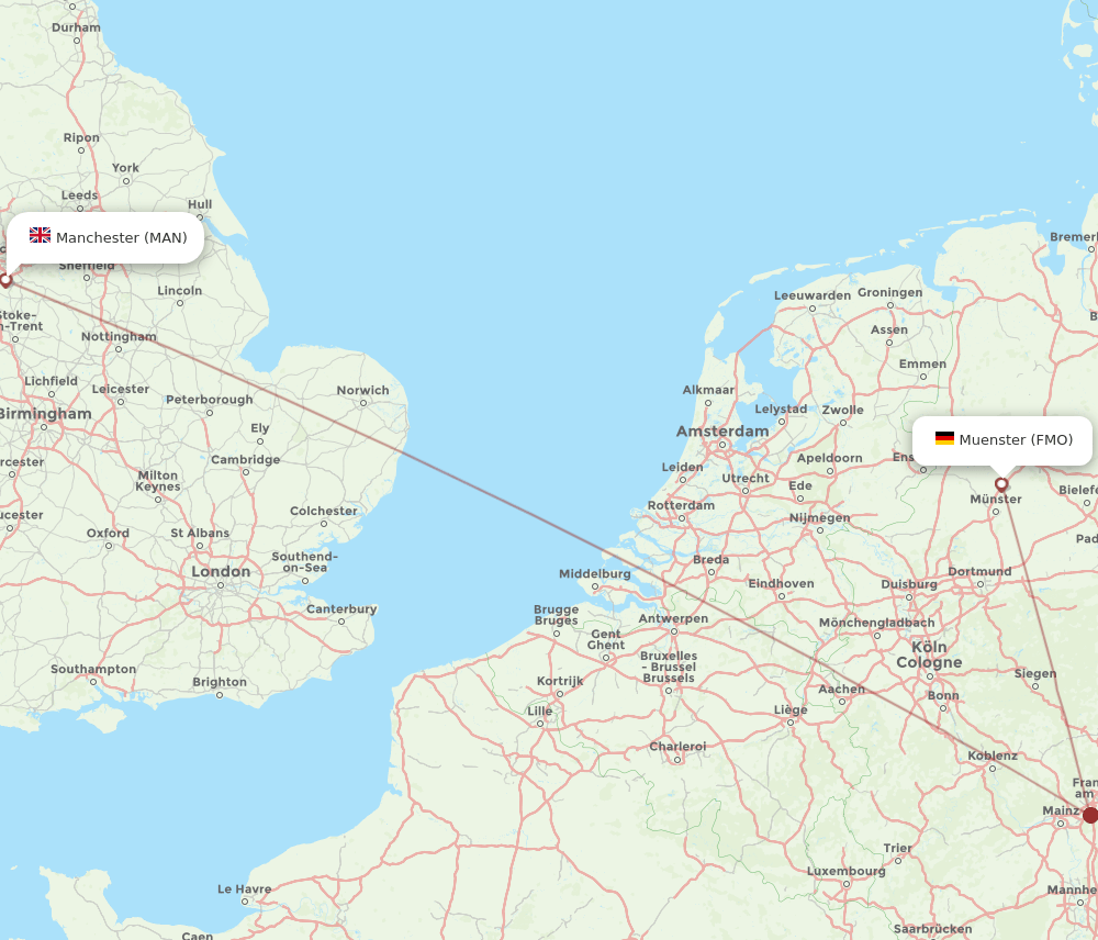 Manchester - Muenster route map and flight paths