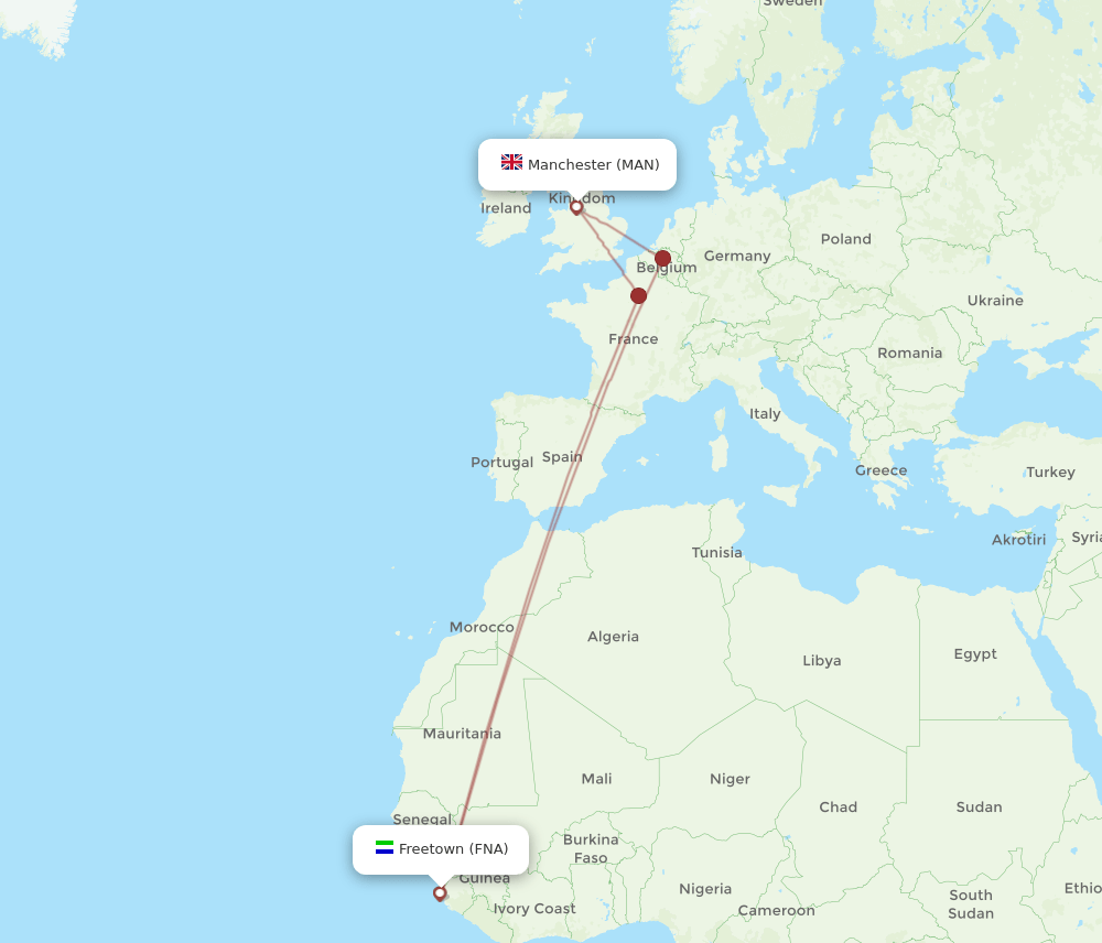 MAN-FNA flight routes