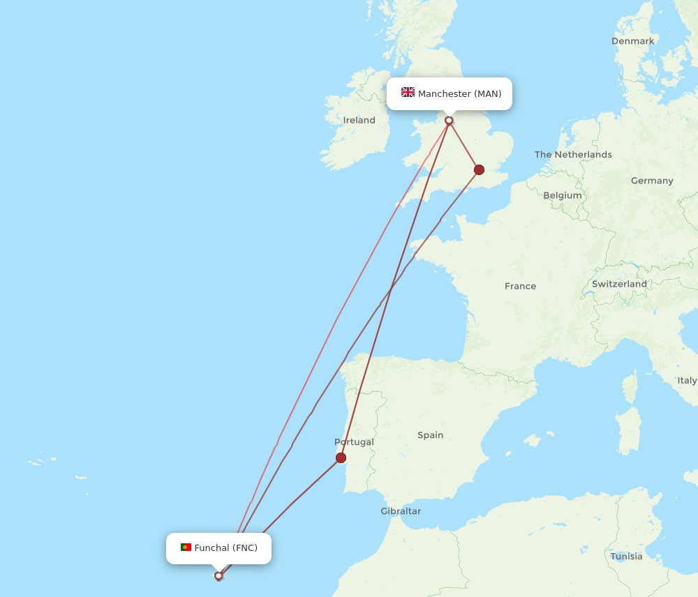 MAN to FNC flights and routes map