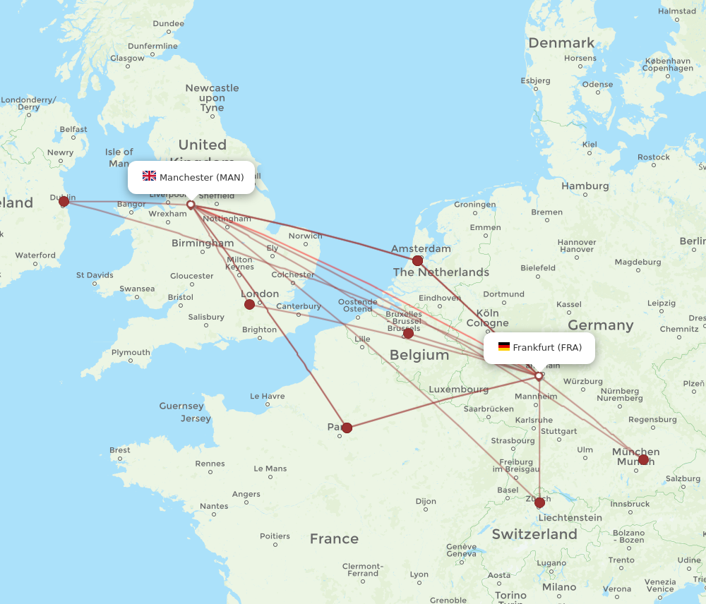 MAN to FRA flights and routes map