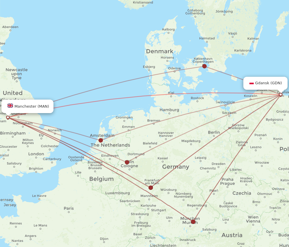 MAN to GDN flights and routes map