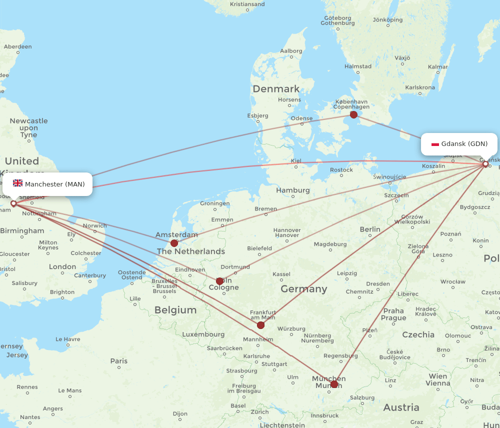 MAN-GDN flight routes
