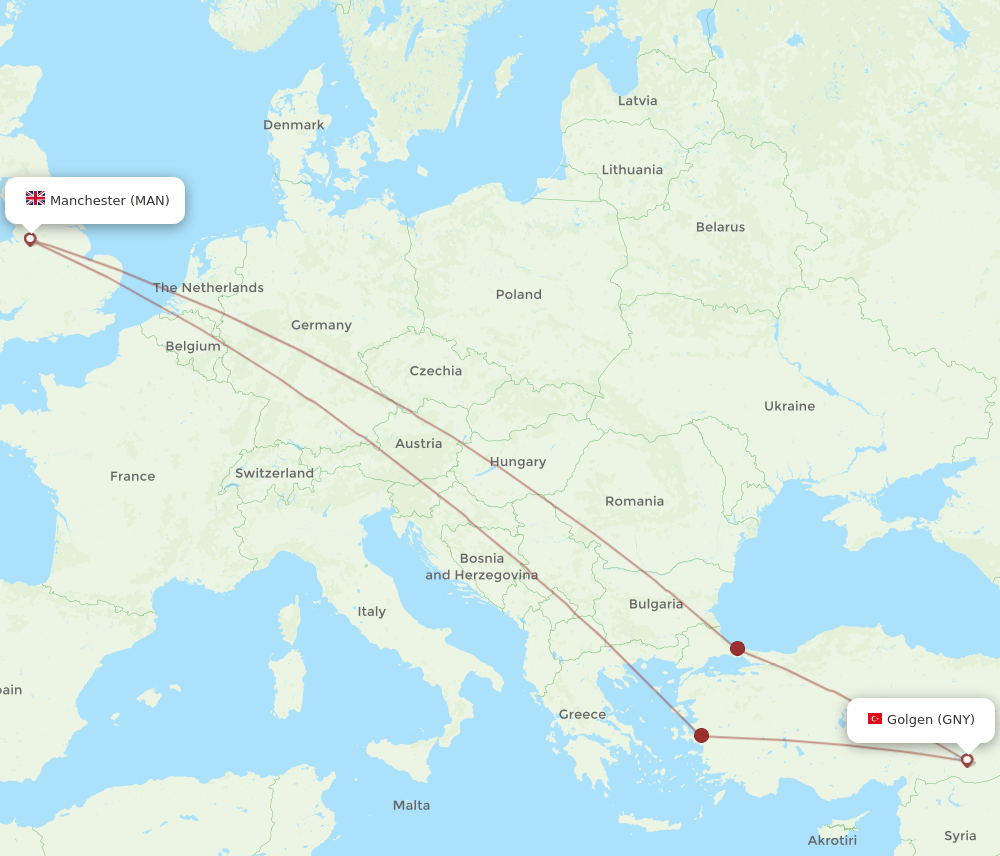 MAN-GNY flight routes