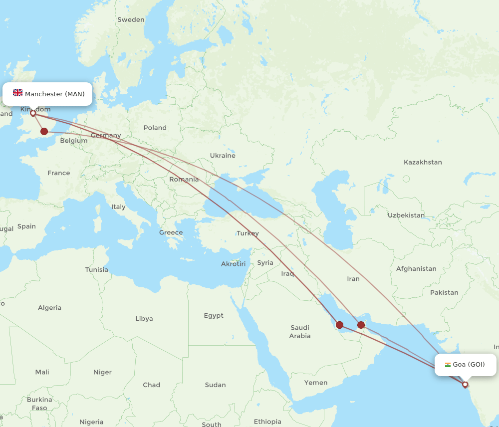 MAN-GOI flight routes