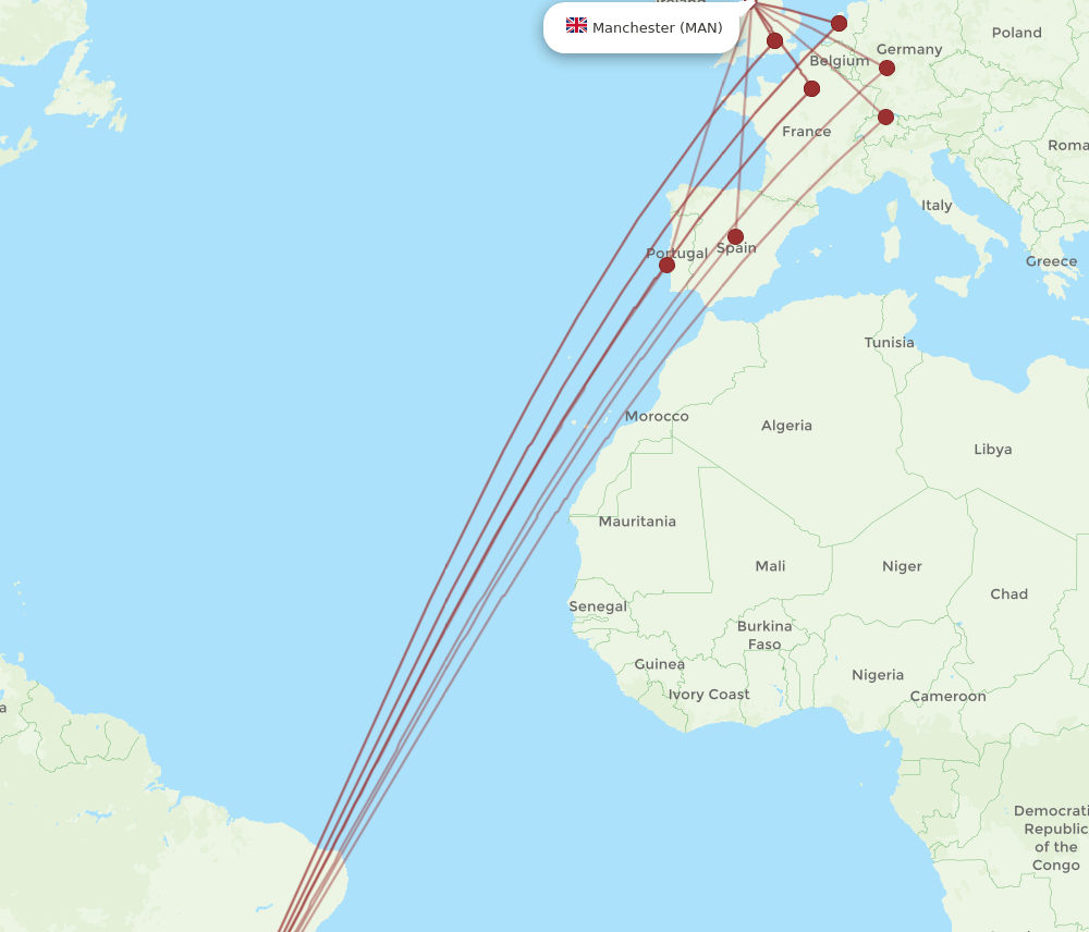 MAN-GRU flight routes