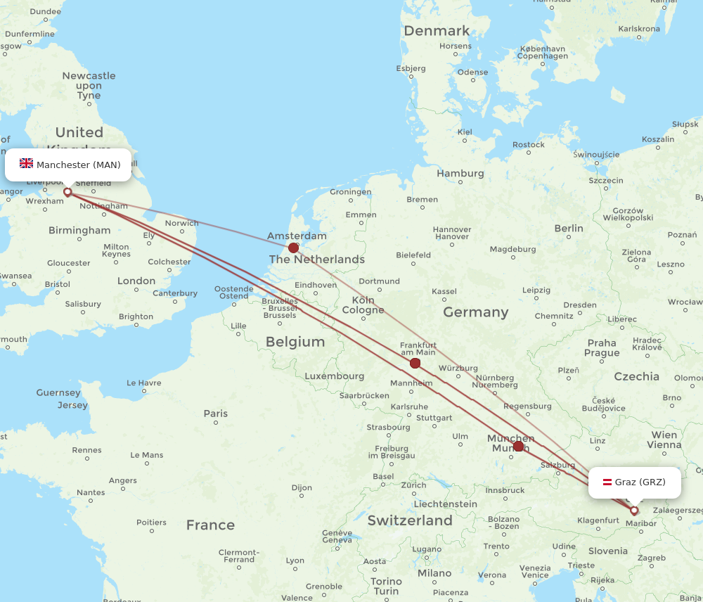 MAN to GRZ flights and routes map