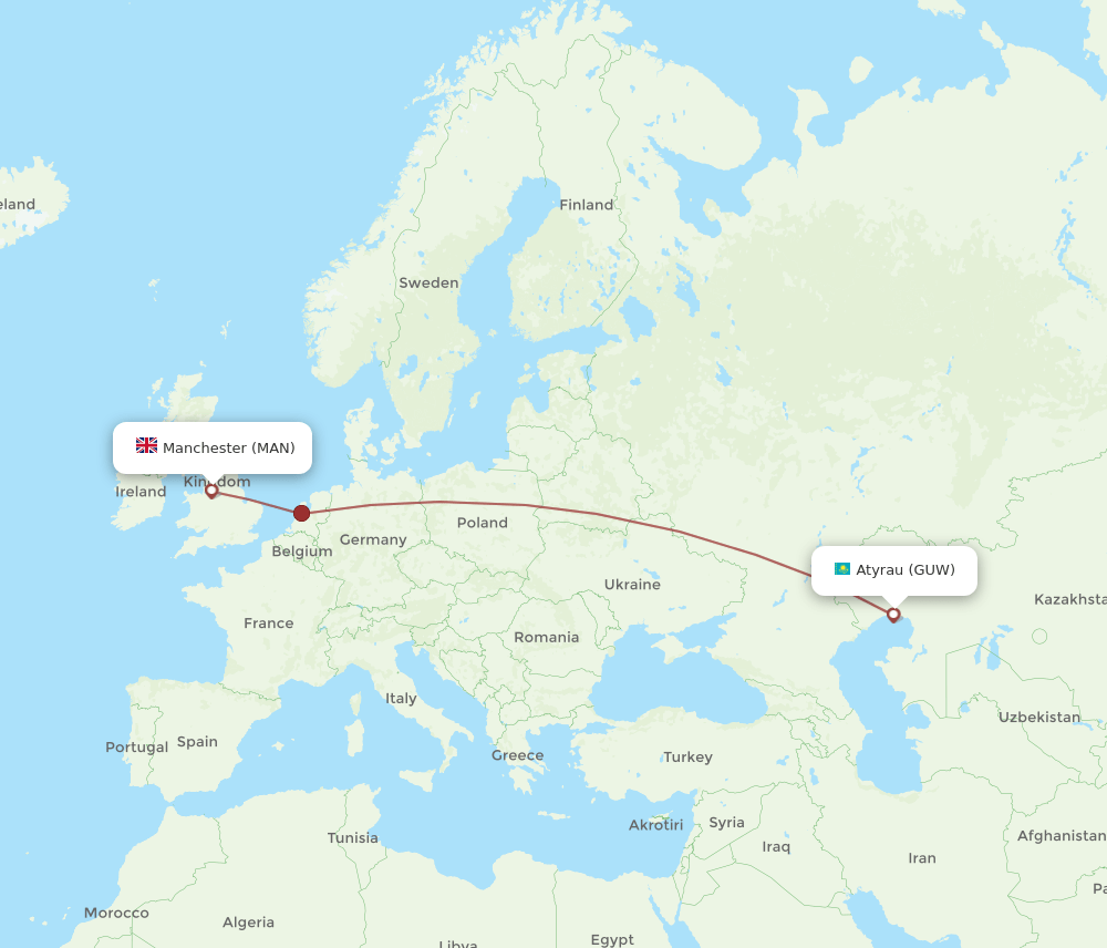 MAN-GUW flight routes