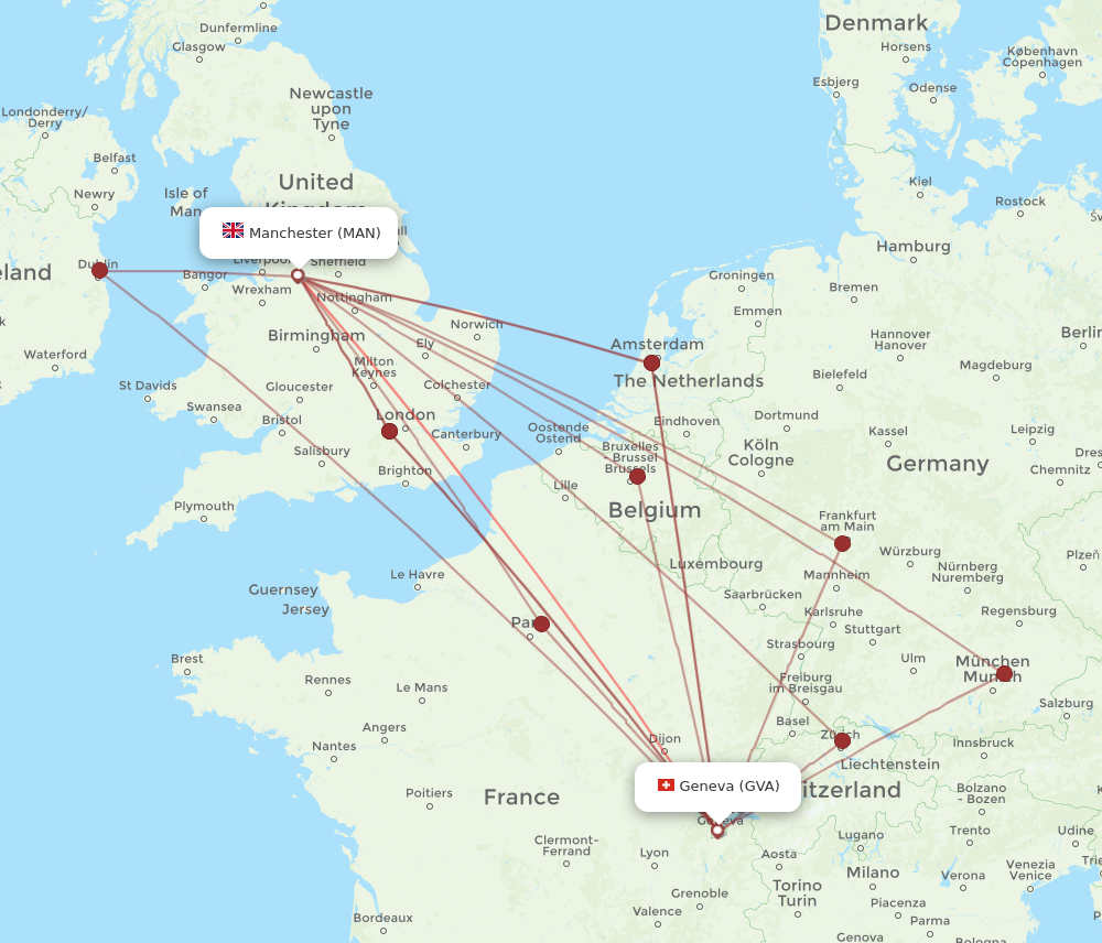 MAN to GVA flights and routes map