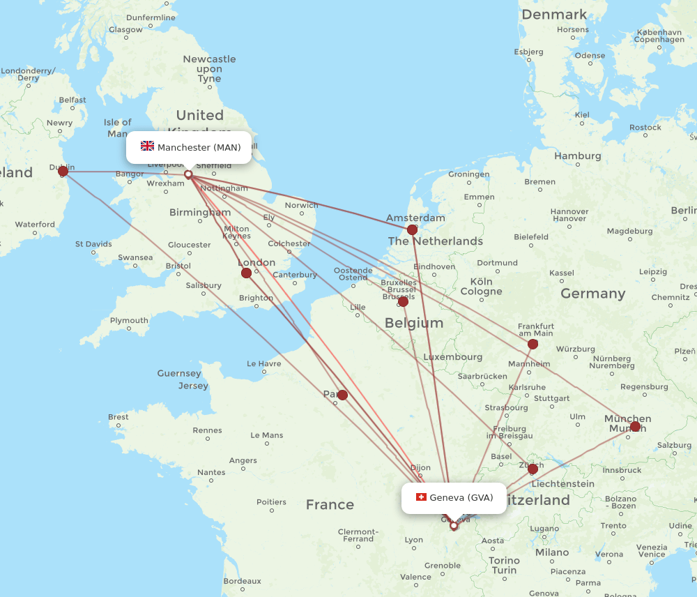 MAN to GVA flights and routes map