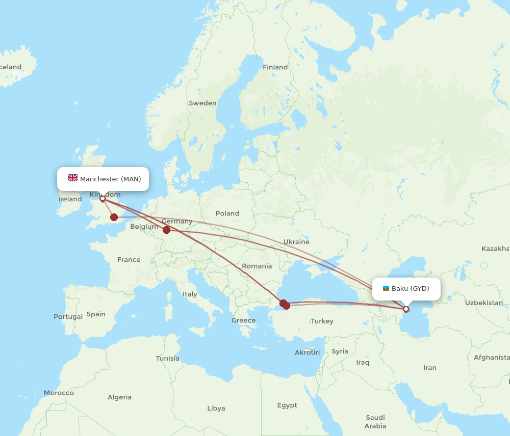 MAN-GYD flight routes