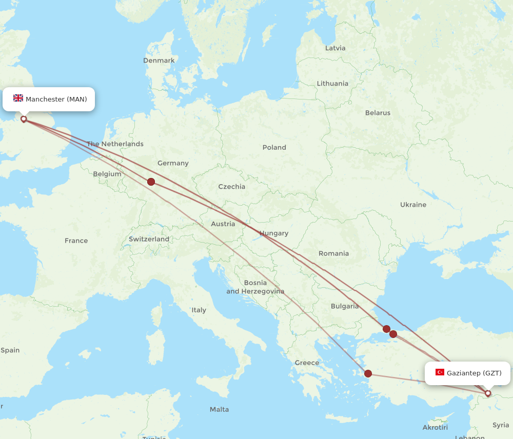 MAN to GZT flights and routes map