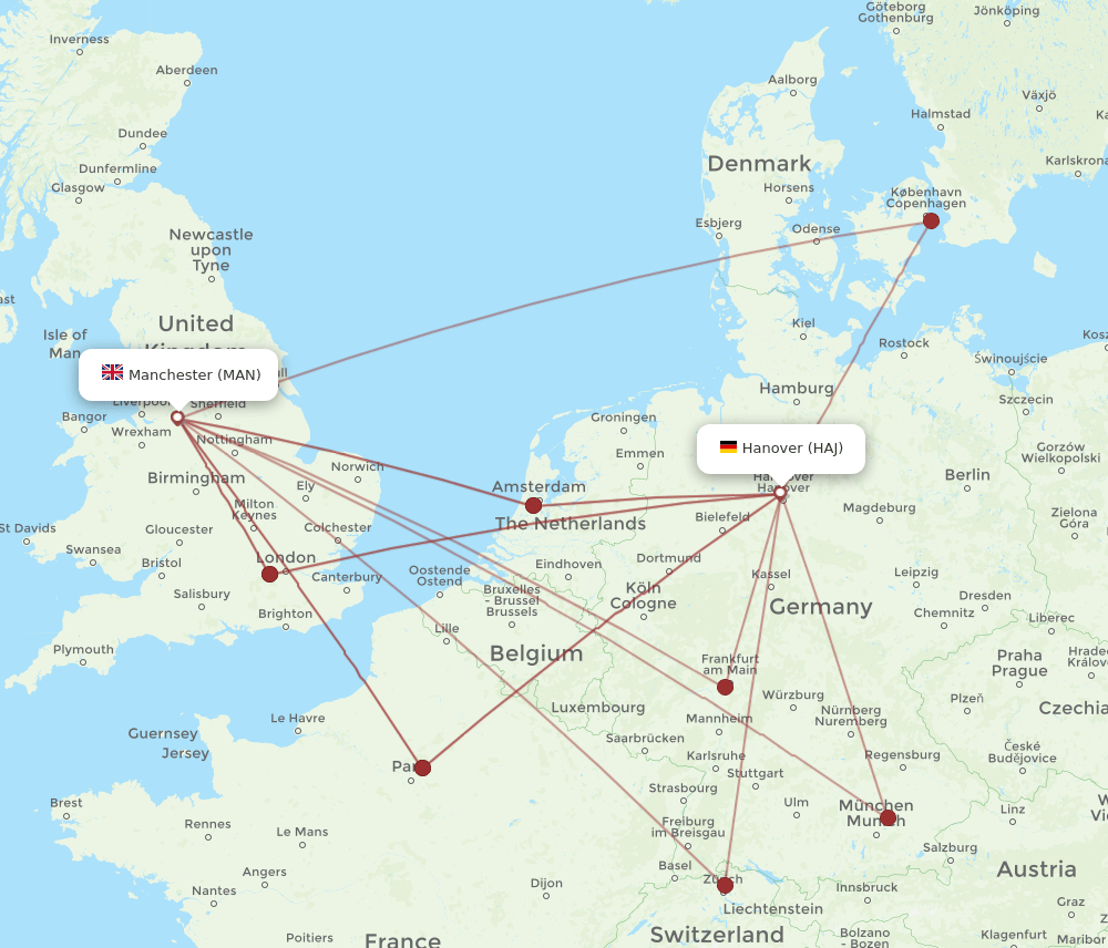 MAN to HAJ flights and routes map