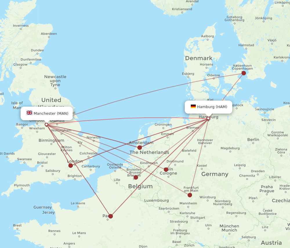 MAN to HAM flights and routes map