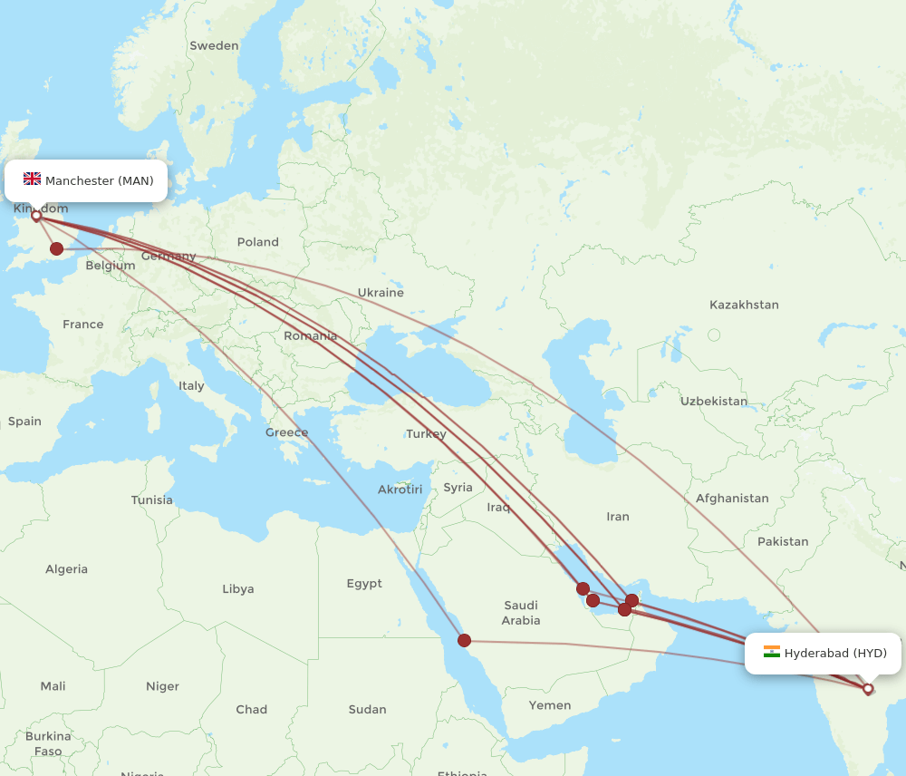 MAN-HYD flight routes