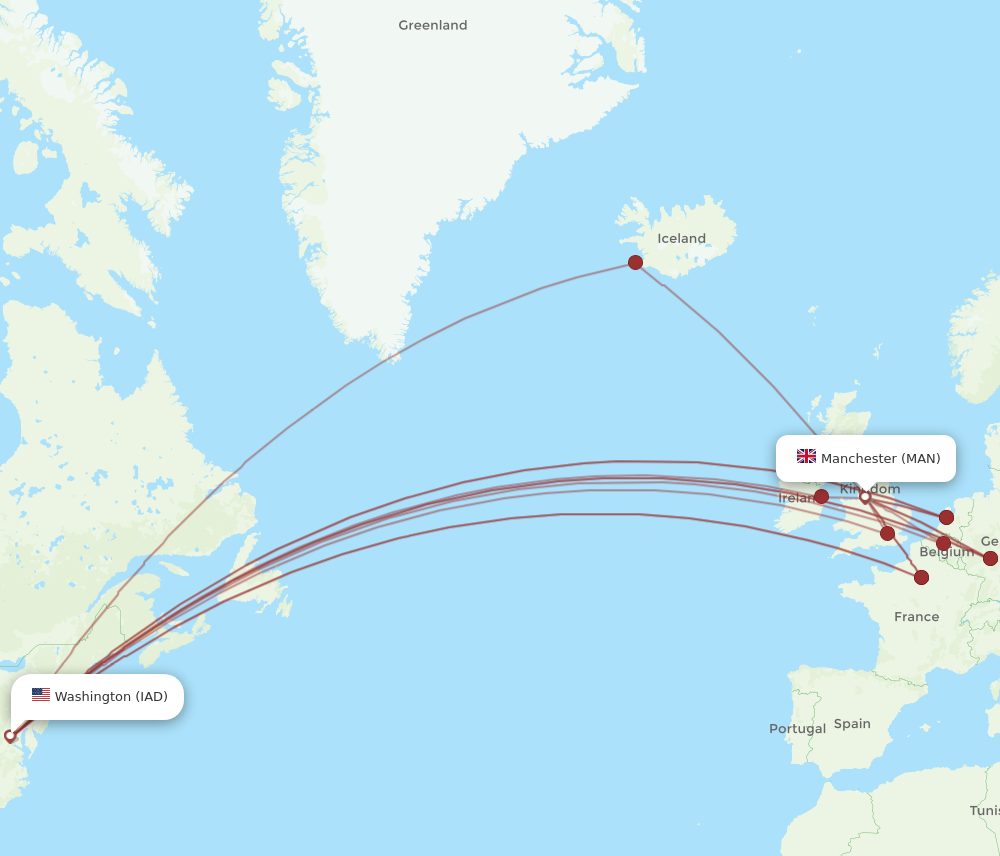 MAN to IAD flights and routes map
