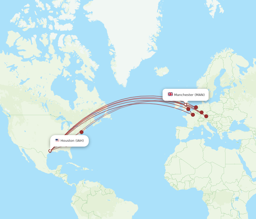 MAN to IAH flights and routes map