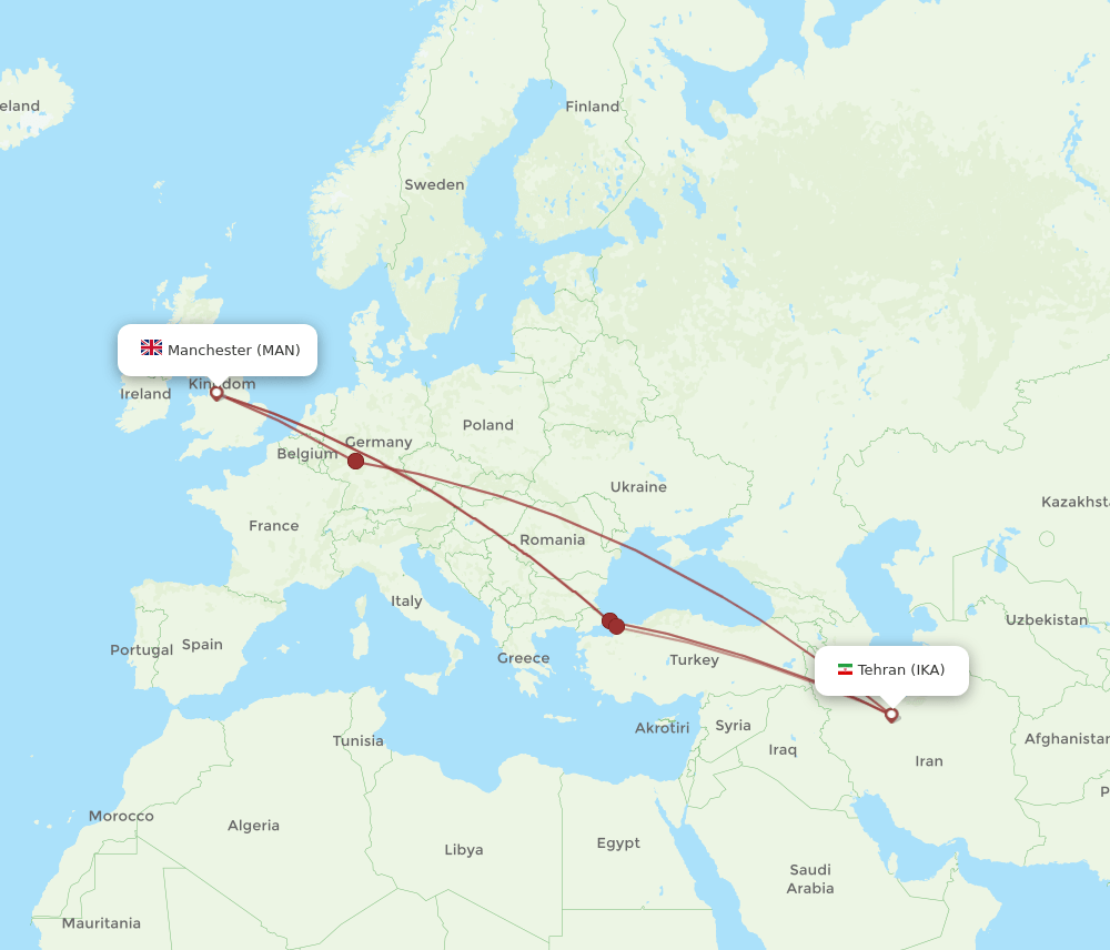 MAN to IKA flights and routes map