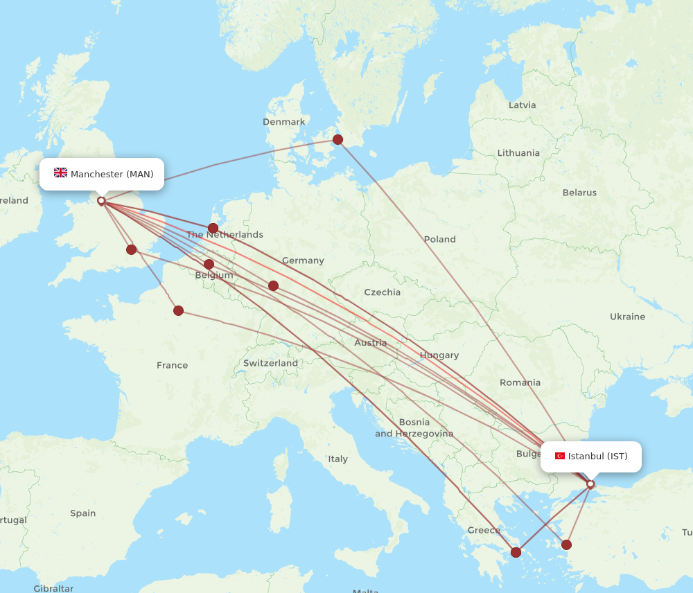 MAN to IST flights and routes map