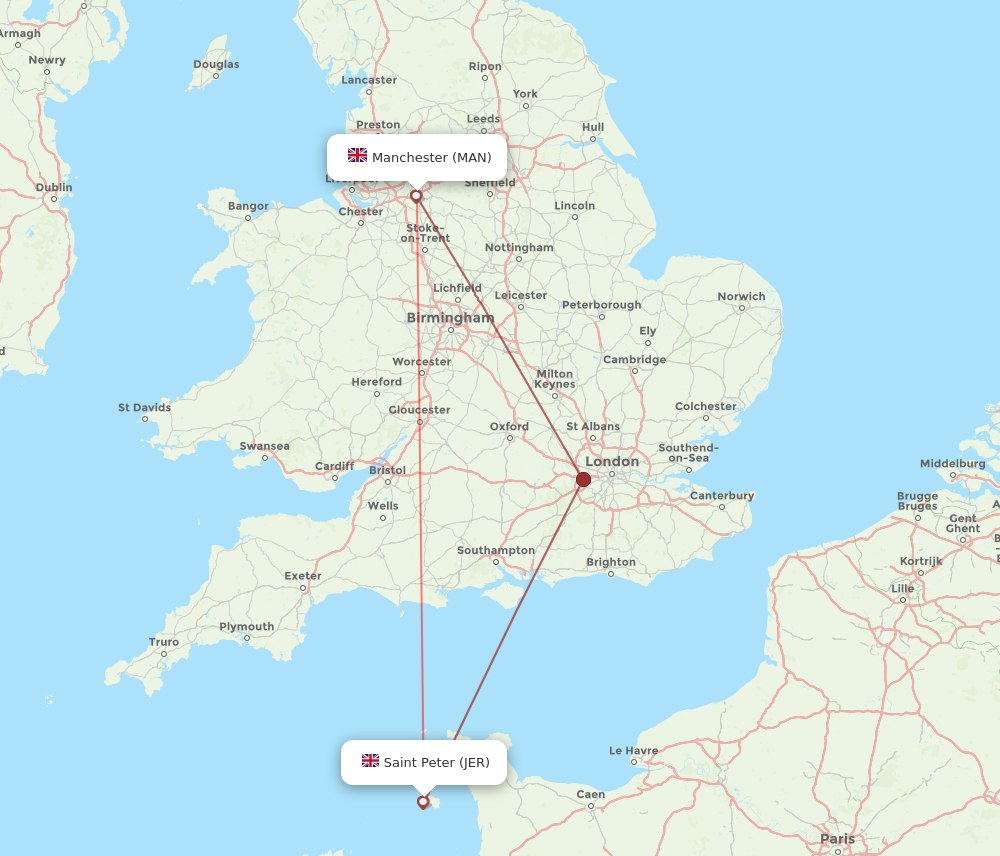 Flights from Manchester to Jersey, to - Flight Routes