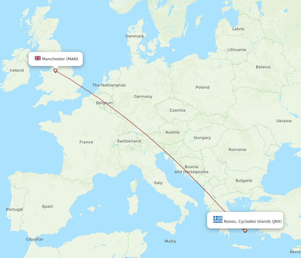MAN to JNX flights and routes map