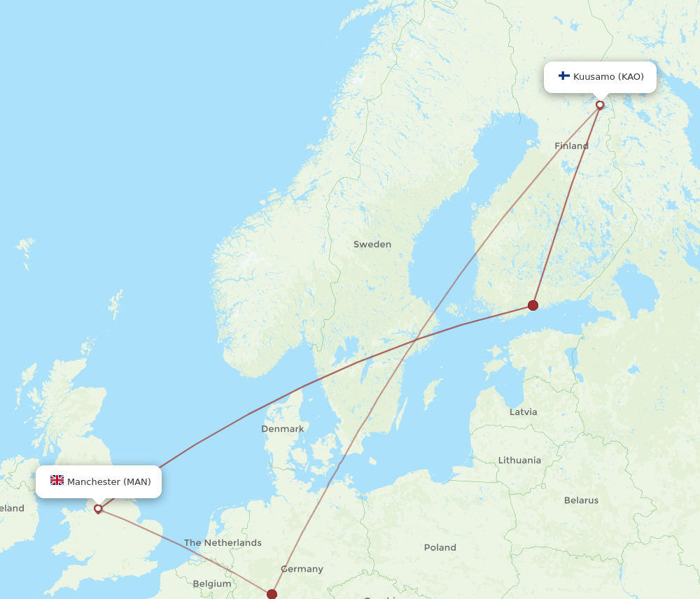 MAN-KAO flight routes