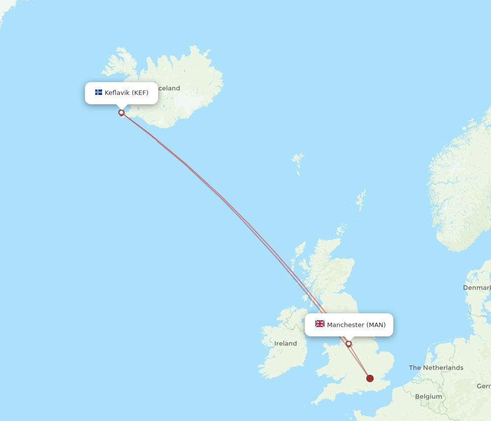 MAN-KEF flight routes