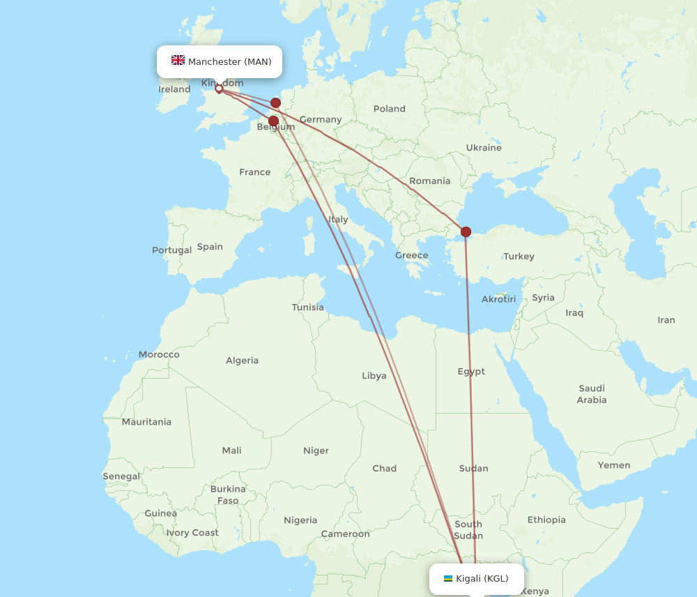 MAN-KGL flight routes