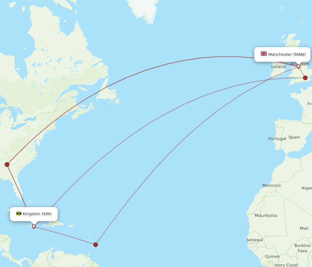 MAN to KIN flights and routes map