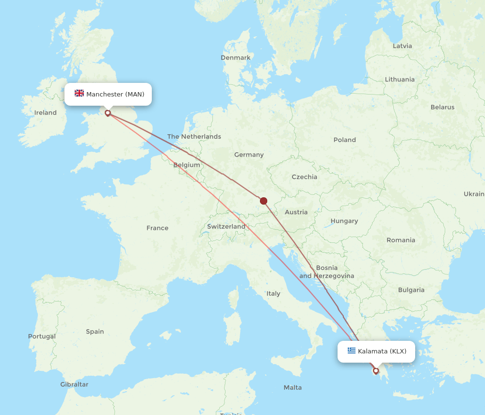 MAN-KLX flight routes
