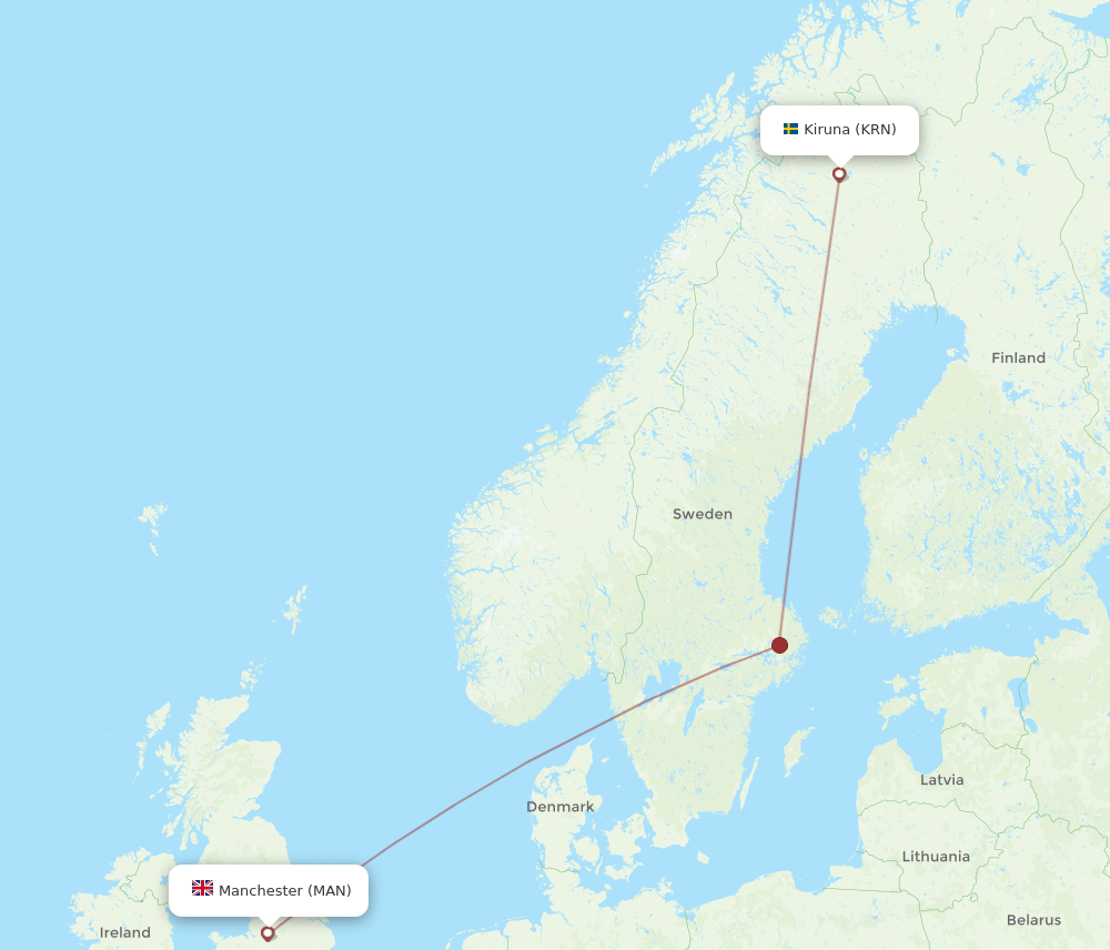MAN-KRN flight routes