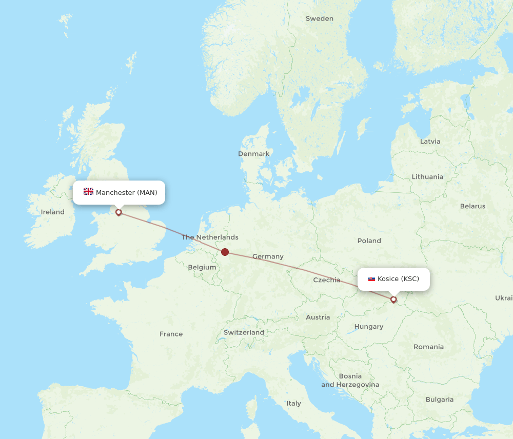 MAN to KSC flights and routes map