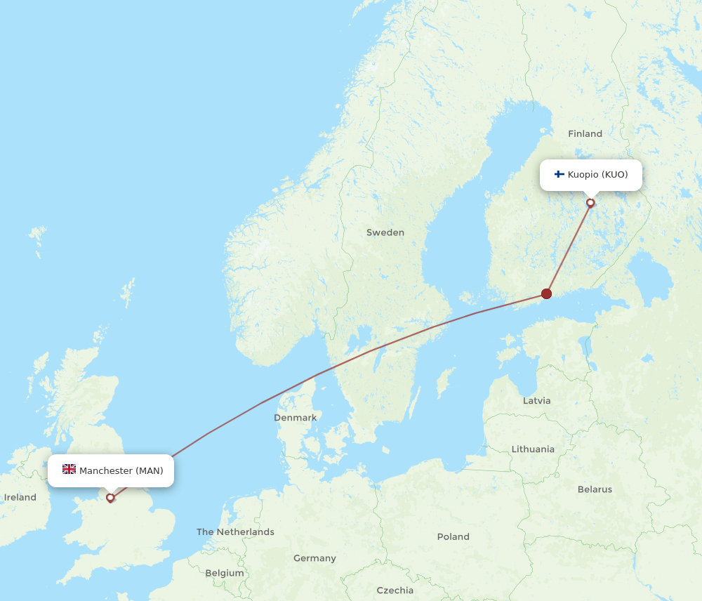 MAN to KUO flights and routes map